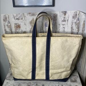 Vintage LL Bean Crinkle Cut Tag Distressed Boat and Tote 23x15